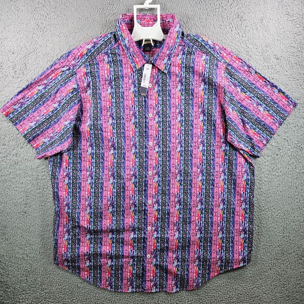NEW Cremieux Casual Shirt Men 2XB Stretch Graphic Short Sleeve Colorful Striped
